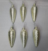 Vintage Gold Pinecone Textured 5.5&quot; Christmas Ornaments Unbreakable (Set of 6) - £19.89 GBP