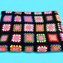VTG Afghan Crochet Throw Blanket Granny Square 72x52 Roseanne Handmade Big Bang - £29.48 GBP
