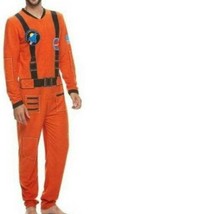 Mens One Piece Pajamas Unionsuit Orange Astronaut Bioworld Zip Up Long S... - $37.62
