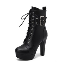 Fashion Women Boots Round Toe Chunky High Heels 12cm Platform 2.5cm Zipper Lace  - £41.78 GBP
