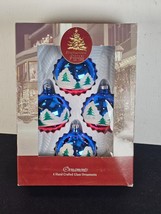 Enchanted Forest Glass Ornaments (4) Green Trees Red White Blue Glitter - €8,51 EUR