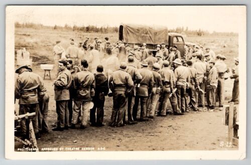 Primary image for WW2 RPPC Soldiers Chow Line Outdoors ADC Photo S-17 WWII Postcard B24