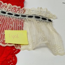 5.25&quot; Ruffled Lace Trim Black Statin Ribbon W Ecru 1 yd  (Polyester) Flo... - $5.44 CAD