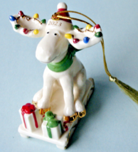 Lenox Marcel The Moose 2023 Christmas Ornament On Sled with Gifts 4&quot;H 894437 New - £56.82 GBP