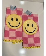 LOT of 2 Kitchen Dish or Bathroom Hand Towels Bath Set Pink Smiley Face ... - $18.78
