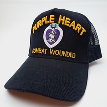 Purple Heart Combat Wounded Men&#39;s Mesh Cap Hat Black Embroidered - £10.05 GBP