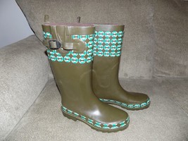 Capelli Tall Green Design Rubber Rain Boots Size 7 Women&#39;s EUC - £23.07 GBP