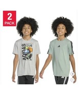 Adidas Boys Girls T-Shirts Gray Grey Light Green 2-Pack Short Sleeves Cr... - $44.99
