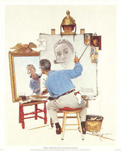 NORMAN ROCKWELL Triple Self-Portrait 15&quot; x 12&quot; Poster 2000 Realism Multi... - $38.61