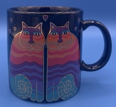 Laurel Burch Rainbow Cats Siamese Hearts Black Coffee Mug Cup 16 oz  Vintage - £10.93 GBP