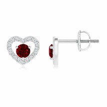 Natural Ruby Round Stud Earrings with Diamond in 14K Gold (Grade-AAAA , 2.5MM) - £457.43 GBP