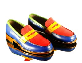 Handmade Men Multicolor Leather Slipper Party Penny Loafers, Dress Moccasin Shoe - £113.35 GBP