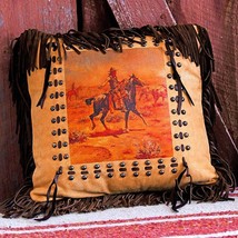 Antiqued Leather, Fringed Pillow, Cowboy Essentials Series, 4 Designs 2 Sizes - £229.20 GBP+