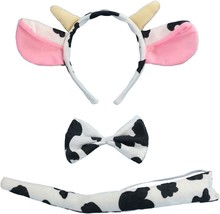 Halloween Cow Headband Bow Tie Tail Milk Cow Hair Bands Headpiece Women Cow Ears - £17.50 GBP
