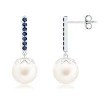 ANGARA Freshwater Pearl and Sapphire Bar Drop Earrings in Silver (Size-9mm) - $331.55+