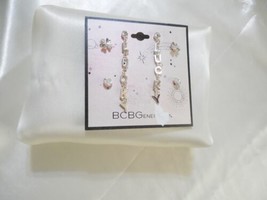 BCBGeneration Silver Tone 3-Pc. Set Sim. Diamond Lucky Earrings W108 - £9.76 GBP