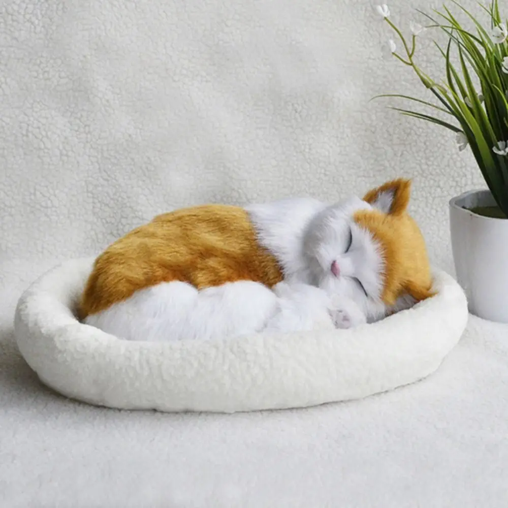 With Mat Sleeping Dog Fur Animals Breathing Cat Home Decor Stuffed Toy - $28.26