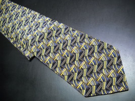 J Garcia Neck Tie No Title Geometric Patterns in Colors of Blues and Golds Silk - £8.68 GBP