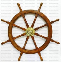 Vintage Ship Wheel Brass Wooden Ship Steering Wall Boat Nautical Decor Gift - £138.39 GBP