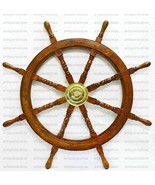 Vintage Ship Wheel Brass Wooden Ship Steering Wall Boat Nautical Decor Gift - £138.81 GBP