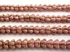 50  6 mm Czech Glass Baby Bell Flower Beads: Luster - Opaque Rose/Gold Topaz - £2.74 GBP