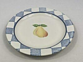 Pfaltzgraff Hopscotch Fruit 8&quot; Plate Pear - Blue Check Stoneware - £7.90 GBP
