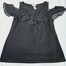 Ivy Road Womens Blouse Black Size Large Polyester Blend Cold Shoulder Pullover - £10.65 GBP