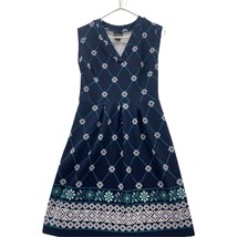 Enfocus Studio Womens Size 8 Blue Print Sleeveless Midi Pullover V Neck Dress  - £18.65 GBP