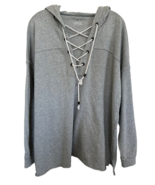 Aerie Women&#39;s Oversized Hooded Sweatshirt 100% Cotton V-Neck Lace Up Siz... - £19.43 GBP