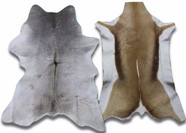 Set of 1 Springbok Antelope Skin and 1 Grey Calfskin Small Side Rug Animal Skin - $127.71