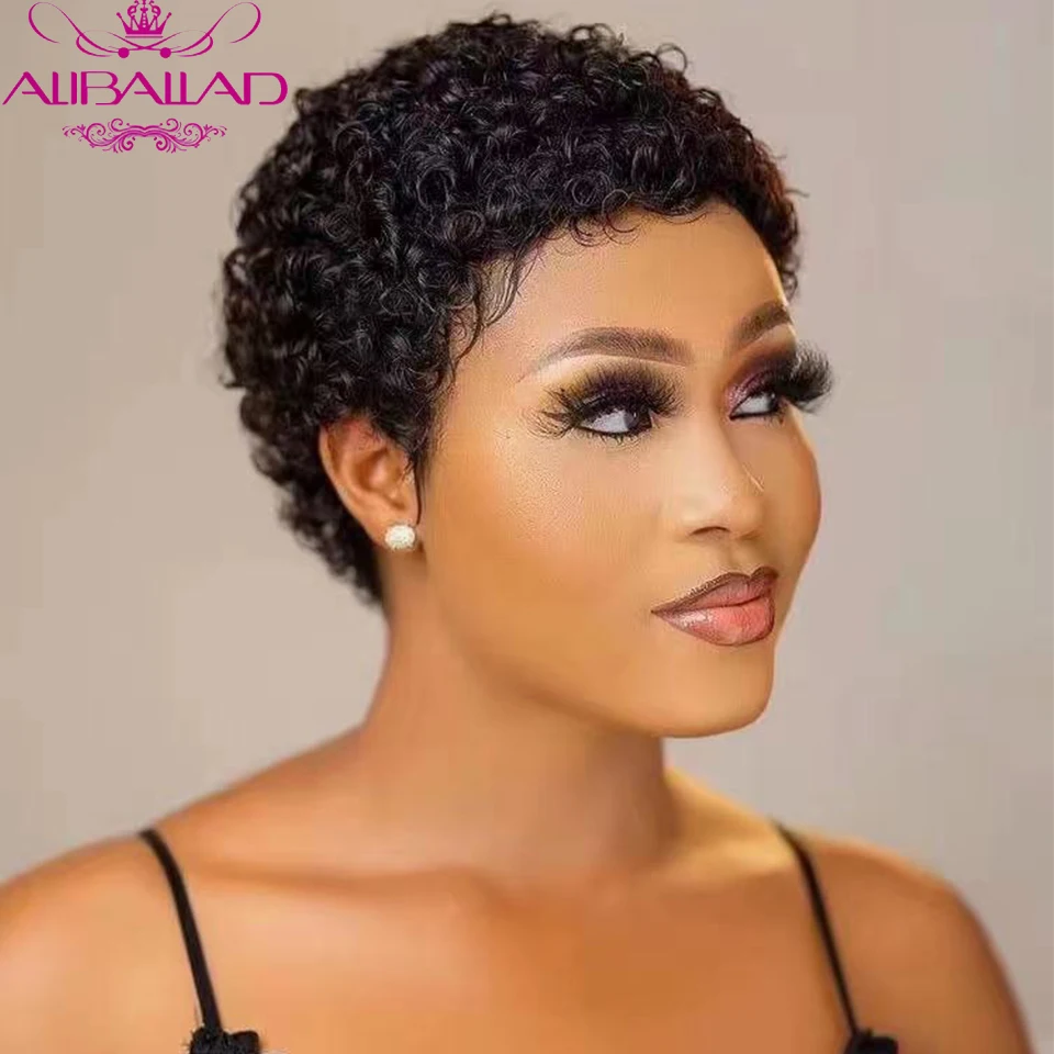 Aliballad Short Curly Human Hair Wig For Black Women Remy Brazilian Hair Af - £26.44 GBP+