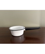 Vintage Enamelware White Black Trim Sauce Pan 5&quot; Diameter 10&quot; Length - £11.44 GBP