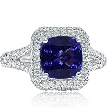 3.30 Carats Tanzanite Violet Bleu Coussin Forme Bague Diamant 18k or Blanc - £1,945.98 GBP