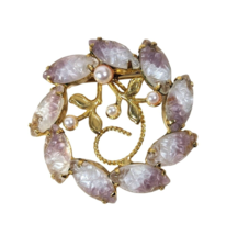 Vintage Lavender Swirl Molded Glass Faux Pearls Brooch Prong Set Gold-Tone Metal - £21.12 GBP