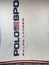 Vintage Polo Ralph Lauren Sport Spell Out Beach Towel Flag 96 White Cotton - £31.90 GBP