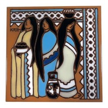 Vintage Earthtones Tile Trivet Native Americans 1995 southwestern Women ... - $37.39
