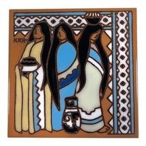 Vintage Earthtones Tile Trivet Native Americans 1995 southwestern Women ... - £29.28 GBP