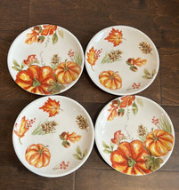 Maxcera Set 4 Pumpkin Give Thanks Thanksgiving Dessert Appetizer Plates Round - £27.96 GBP