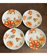MAXCERA Set 4 Pumpkin GIVE THANKS Thanksgiving Dessert Appetizer Plates ... - £27.53 GBP