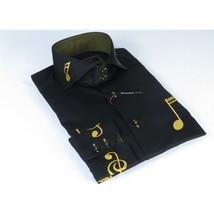 Mens AXXESS Musician Singer Dress Shirt Turkey Musical Notes 322-13 Black Gold image 2