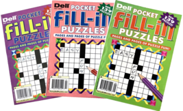 NEW Lot of 3 Penny Press Dell Pocket Fill In Puzzle Books 139 Puzzles Each! - £10.87 GBP