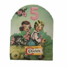 Vintage 1940s Adams Chiclets Chewing Gum Girl Birthday Card Greeting 5 Y... - £10.12 GBP