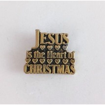Vintage Jesus Is The Heart Of Christmas Gold Tone Lapel Hat Pin - £6.47 GBP