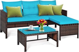 Tangkula Patio Corner Sofa Set 3 Piece, Outdoor Rattan Sofa Set, Includes Lounge - $285.94