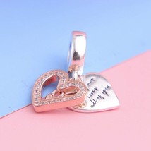 Valentine Two Tone 925 Silver &amp; Rose™ Sparkling Freehand Heart Dangle Charm - £14.38 GBP
