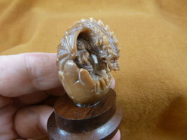 (tb-drag-4) tan baby Dragon egg Tagua NUT figurine Bali detailed carving dragons - £31.95 GBP