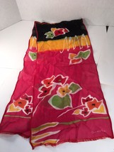 Vintage Oscar de la Renta Fuchsia Yellow Black Floral Themed Silk Scarf 53x11” - £17.08 GBP