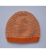 orange-white striped merino wool girls hat from oeko-Tex certified yarn - £14.17 GBP+