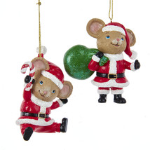 Set/2 Kurt Adler Cute Santa Suit Mouse Candy Cane Bag Ornament Christmas... - £52.55 GBP