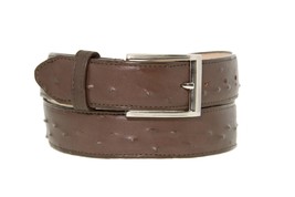 Brown Western Cowboy Leather Belt Ostrich Quill Pattern Silver Buckle Cinto - $29.99